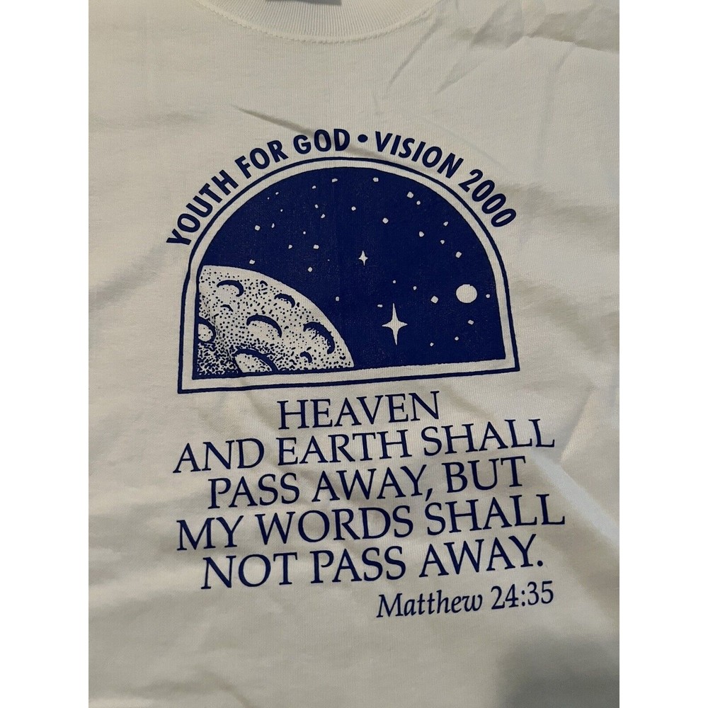Vintage Hanes Beefy Men’s White T Shirt Youth for GOD Vision 2000 Matthew Sz 2XL